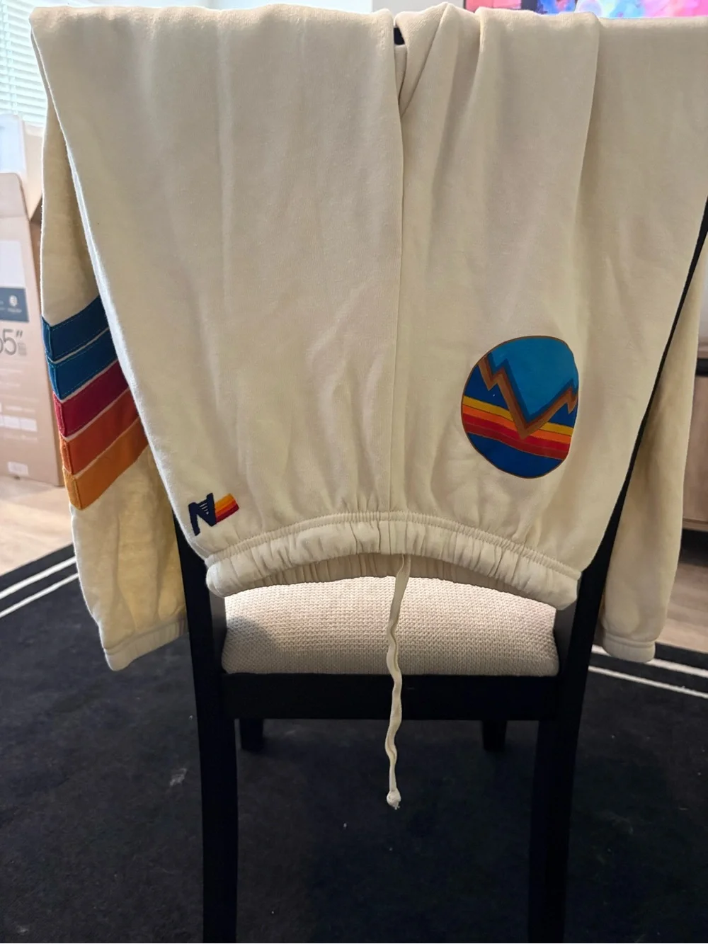 Aviator Nation Cream Hoodie with Yellow and Orange Stripe Accent - Picture 4 of 4